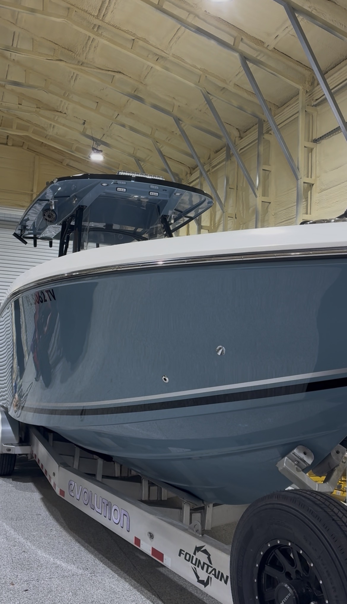 Blue center console boat