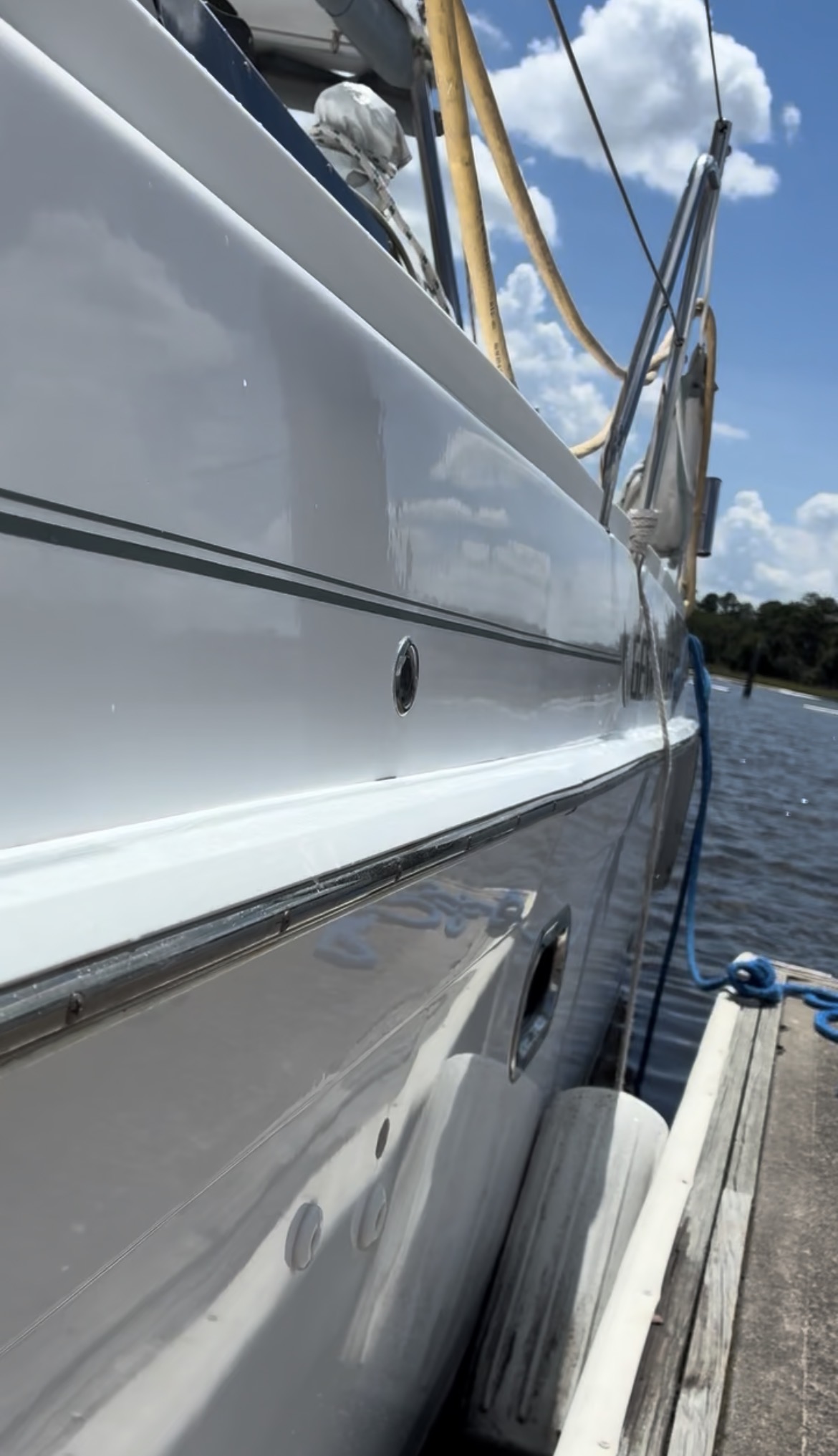 Polished white yacht hull