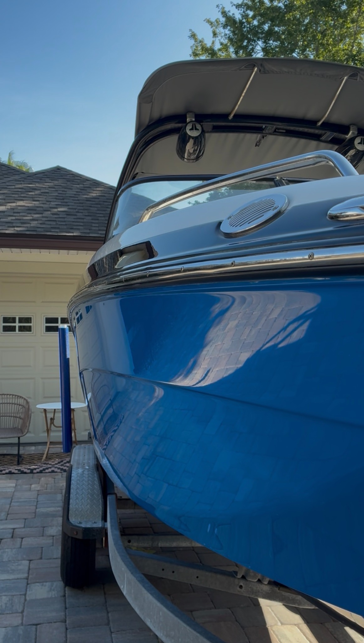 Glossy blue boat hull