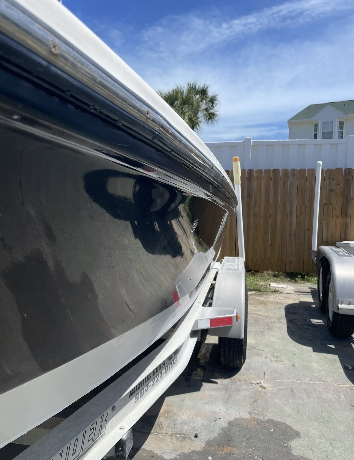 Polished dark boat hull