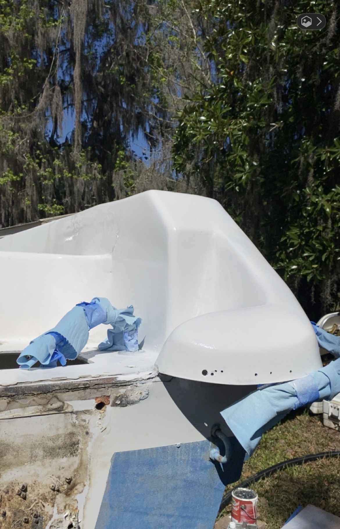 Freshly refinished white boat surface