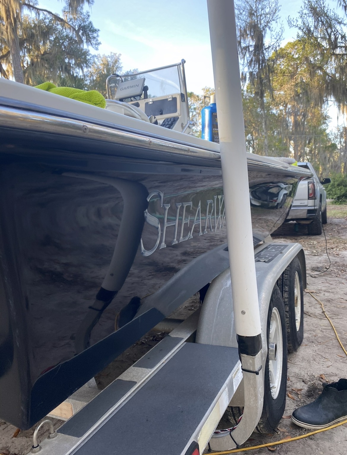 Glossy dark boat hull