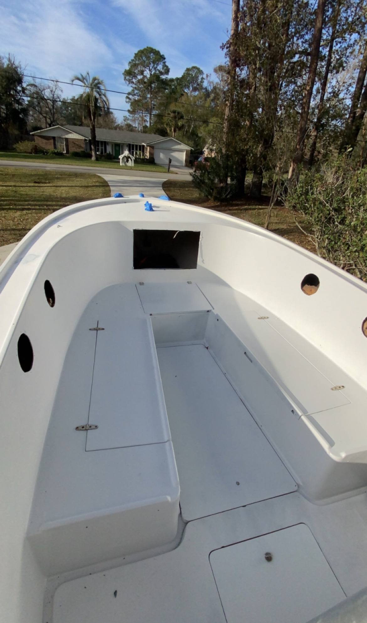 Restored white boat interior